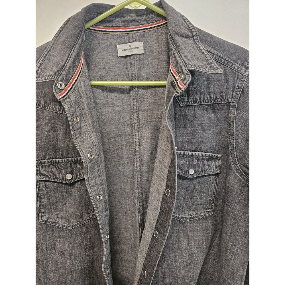 Thread & Supply Women Gray Denim Pearl Snap-Front Collared Long Sleeve Shirt S - Picture 2 of 5